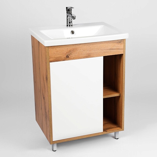 Viant Тумба с раковиной Бостон 60 белая/дуб вотан – картинка-3